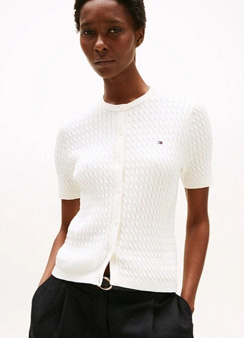Tommy Hilfiger Womens Cable Knit Short Sleeve Cardigan