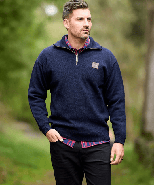 Swanndri Mens Mariner Zip Neck Sweater - Navy
