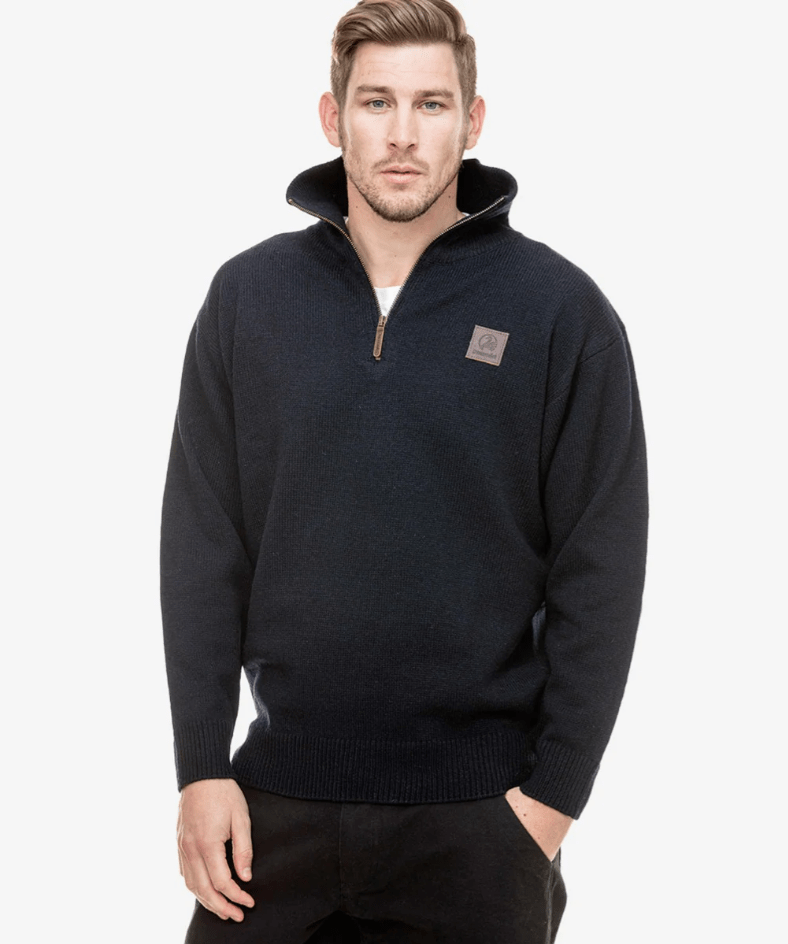 Load image into Gallery viewer, Swanndri Mens Mariner Zip Neck Sweater - Navy

