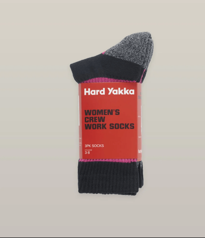 Load image into Gallery viewer, Hard Yakka Womens 3pk Crew Sock - Pink/Black
