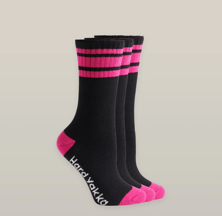 Load image into Gallery viewer, Hard Yakka Womens 3pk Bamboo Sock - Black/Pink

