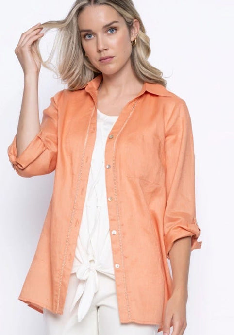 Picadilly Womens 3/4 Sleeve Button Down Shirt