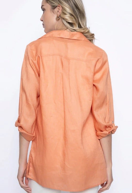 Picadilly Womens 3/4 Sleeve Button Down Shirt
