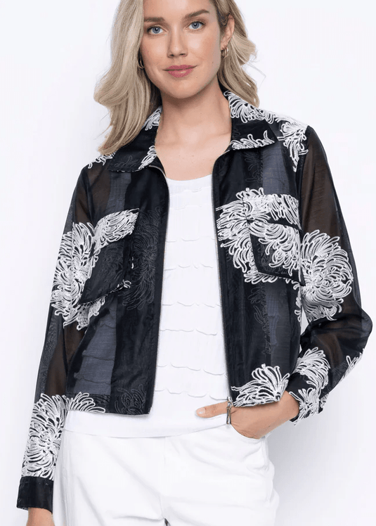 Picadilly Womens Zip-Front Cropped Embellished Jacket