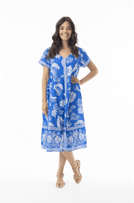 Orientique Womens Comodoro Blue Layered Short Sleeve Dress