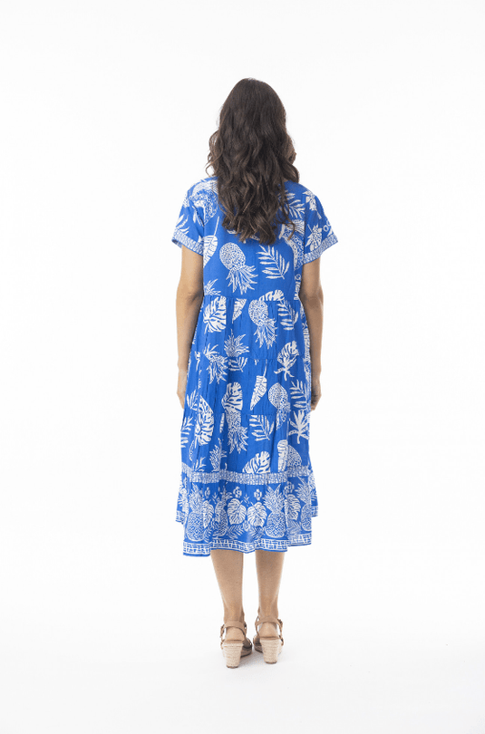 Orientique Womens Comodoro Blue Layered Short Sleeve Dress