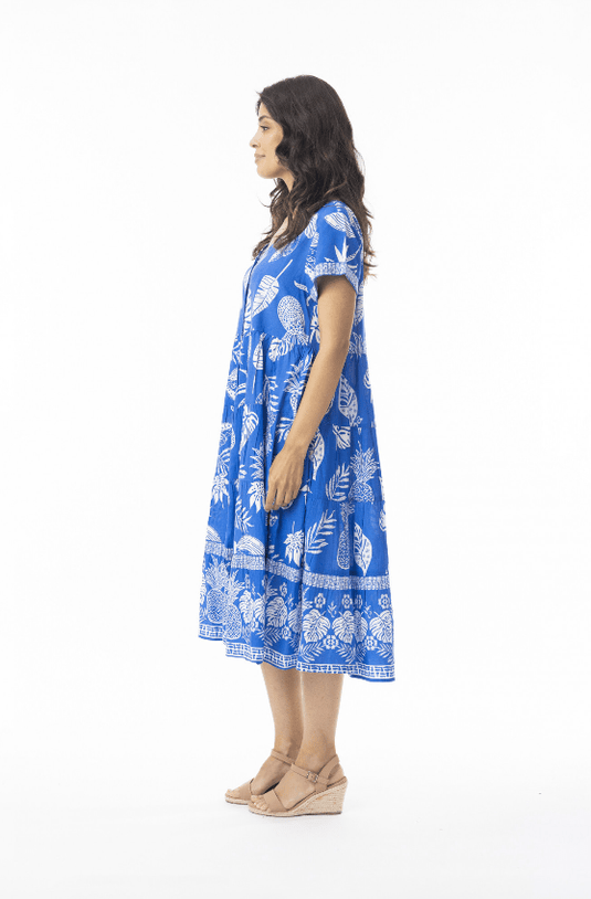 Orientique Womens Comodoro Blue Layered Short Sleeve Dress