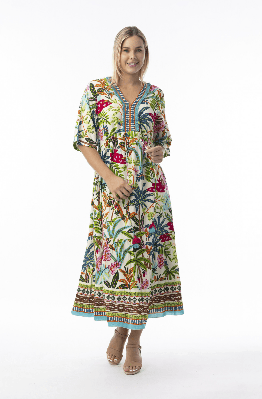 Load image into Gallery viewer, Orientique Womens Ovahe V-Trim Maxi Dress
