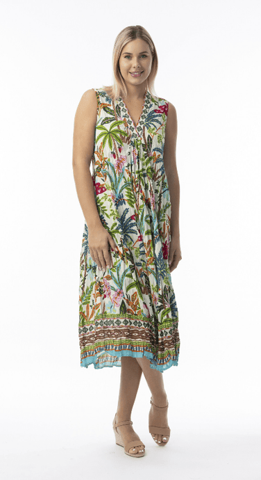 Orientique Womens Ovahe Sleeveless V-Trim Midi Dress