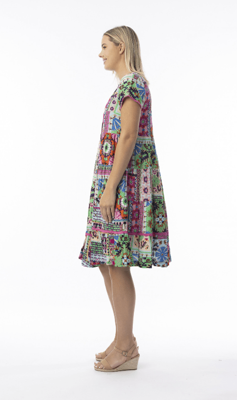 Load image into Gallery viewer, Orientique Womens Sao Bento Layers Short Sleeve Dress
