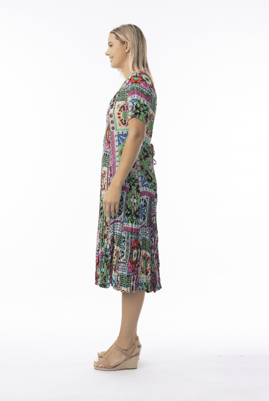 Orientique Womens Sao Bento Godet Short Sleeve Dress