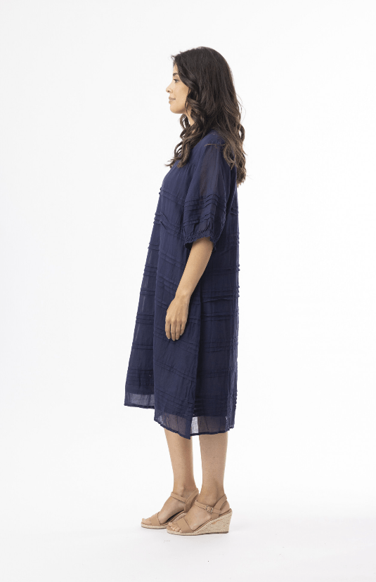 Load image into Gallery viewer, Orientique Womens Cotton Gauze Essentials Pleated Dress - Navy
