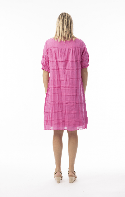 Orientique Womens Cotton Gauze Essentials Pleated Dress - Pink