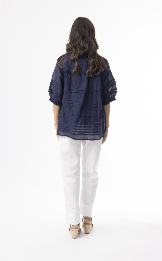 Orientique Womens Cotton Gauze Essentials Pleated Top - Navy