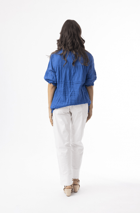 Orientique Womens Cotton Gauze Essentials Pleated Top - Blue