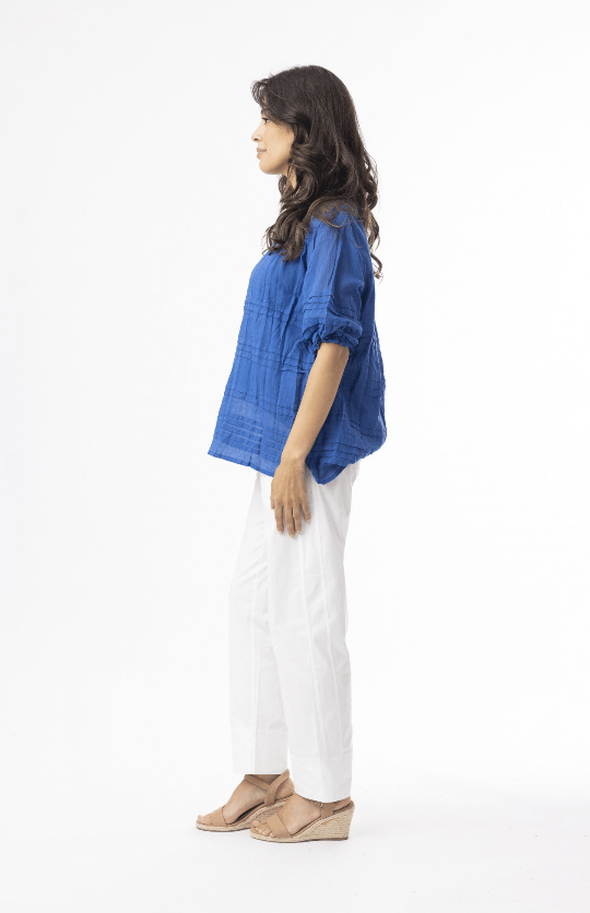 Load image into Gallery viewer, Orientique Womens Cotton Gauze Essentials Pleated Top - Blue
