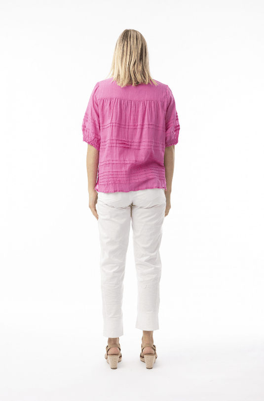Orientique Womens Cotton Gauze Essentials Pleated Top - Pink