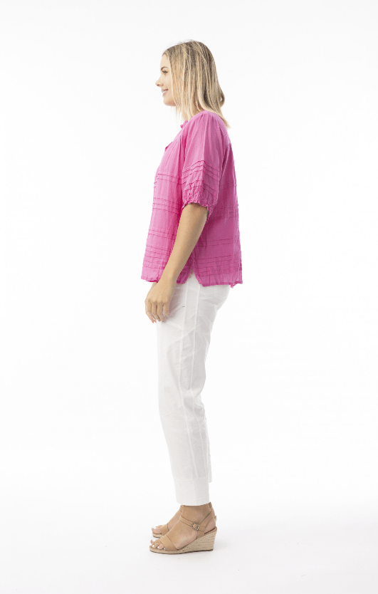 Orientique Womens Cotton Gauze Essentials Pleated Top - Pink