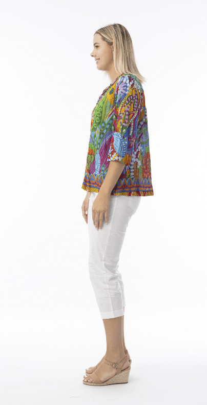Load image into Gallery viewer, Orientique Womens Ipanema Frill Neck Top
