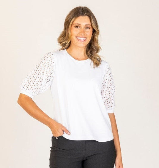Maglia Womens Bonnie Broiderie Anglais Sleeve Top