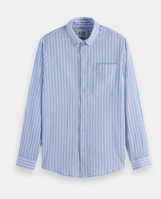 Scotch & Soda Mens Regular Fit Crinkle Stripe Shirt