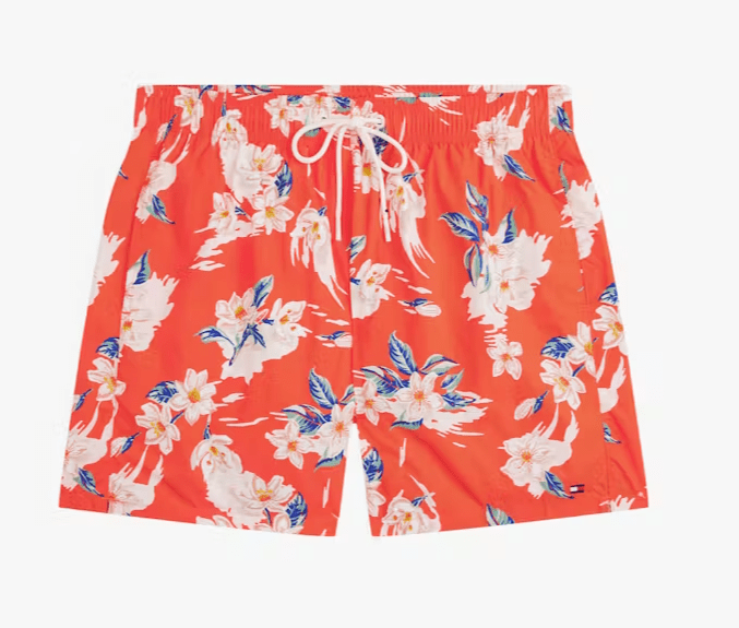 Tommy Hilfiger Mens Drawstring Swim Shorts - Tropical Floral/Brilliant Orange