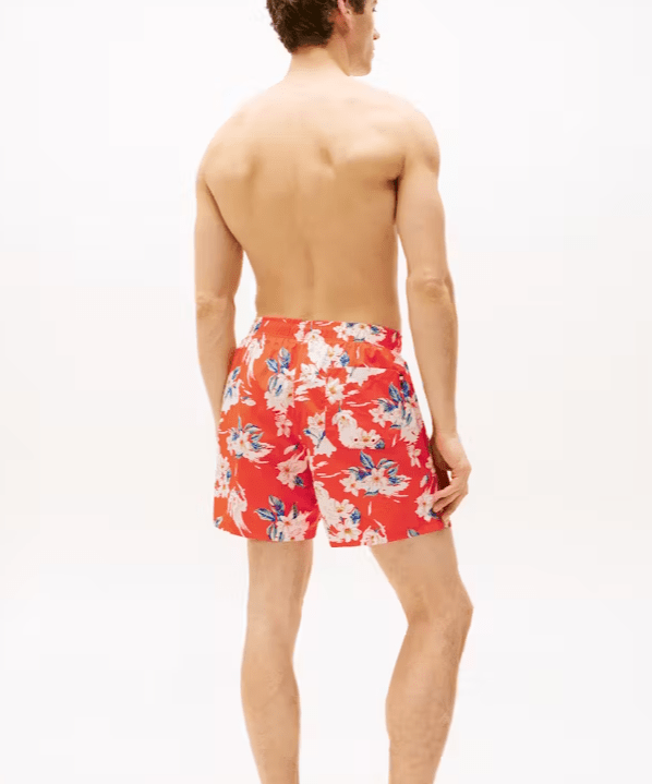 Load image into Gallery viewer, Tommy Hilfiger Mens Drawstring Swim Shorts - Tropical Floral/Brilliant Orange
