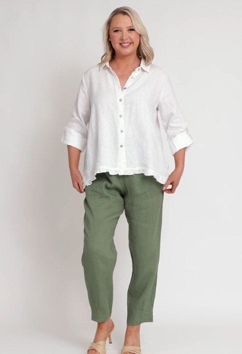 Gordon Smith Womens Ruffle Hem Linen Shirt