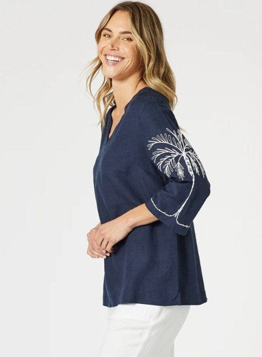 Gordon Smith Womens Palm Embroidery Lino Top