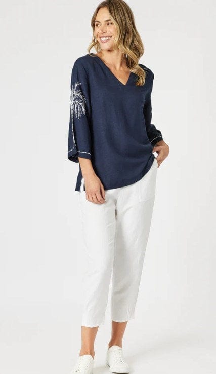 Gordon Smith Womens Palm Embroidery Lino Top