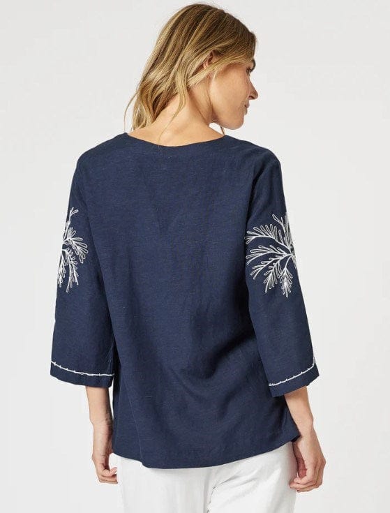 Load image into Gallery viewer, Gordon Smith Womens Palm Embroidery Lino Top
