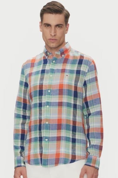 Tommy Hilfiger Mens Linen Madras Check Shirt