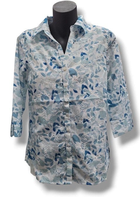 Jillian Womens Helena Print and Emb Shirt