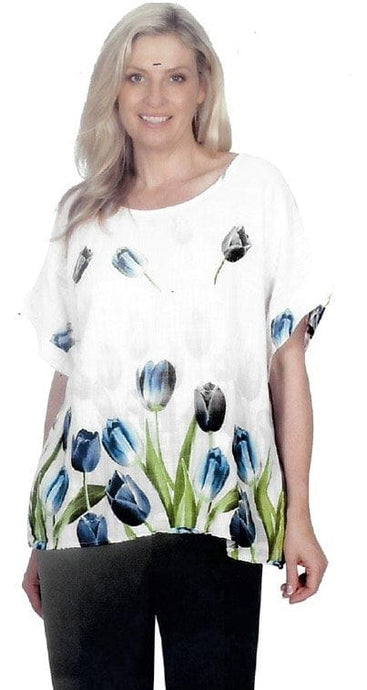 Jillian Womens Tulip Print Top with Necklace