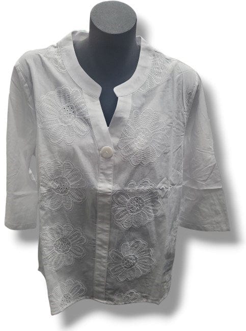 Emily Womens Embroidered White Floral Shirt