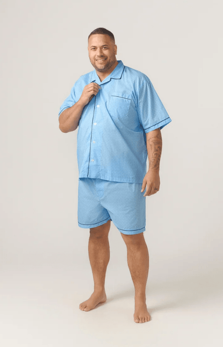 Contare Mens Short Sleeve Symmetry Pyjama Set - Light Blue