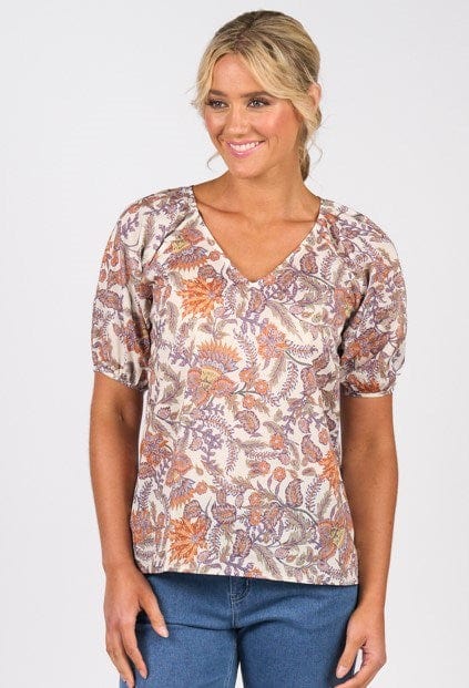 Vassalli Womens Printed V Neck Top