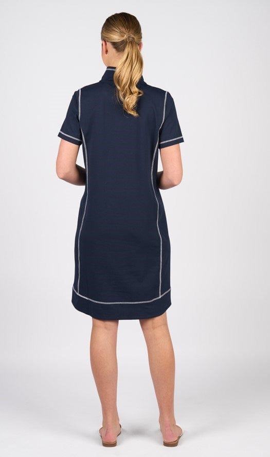Vassalli Womens Short Sleeve Contrast Stitch Knit Dress