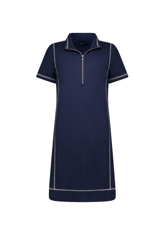 Vassalli Womens Short Sleeve Contrast Stitch Knit Dress