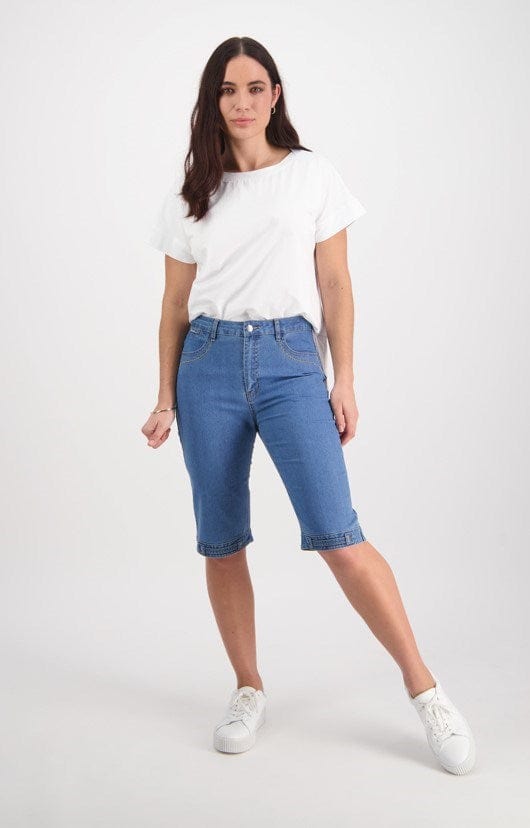 Vassalli Womens Straight Leg Contrast Denim Short