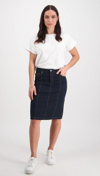 Vassalli Womens Constract Stitch Denim Skirt