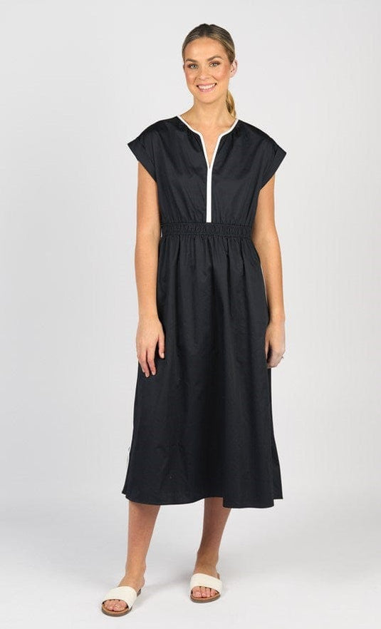 Vassalli Womens V Neck Shirred Waist Dress