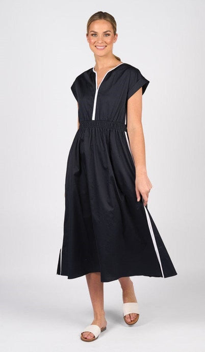 Vassalli Womens V Neck Shirred Waist Dress