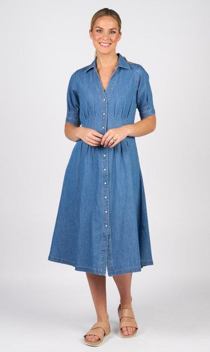 Vassalli Womens Cap Sleeve Shaped Waist Button Up Dress
