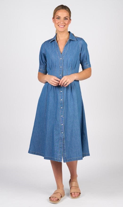 Vassalli Womens Cap Sleeve Shaped Waist Button Up Dress