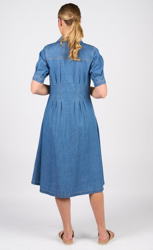 Vassalli Womens Cap Sleeve Shaped Waist Button Up Dress