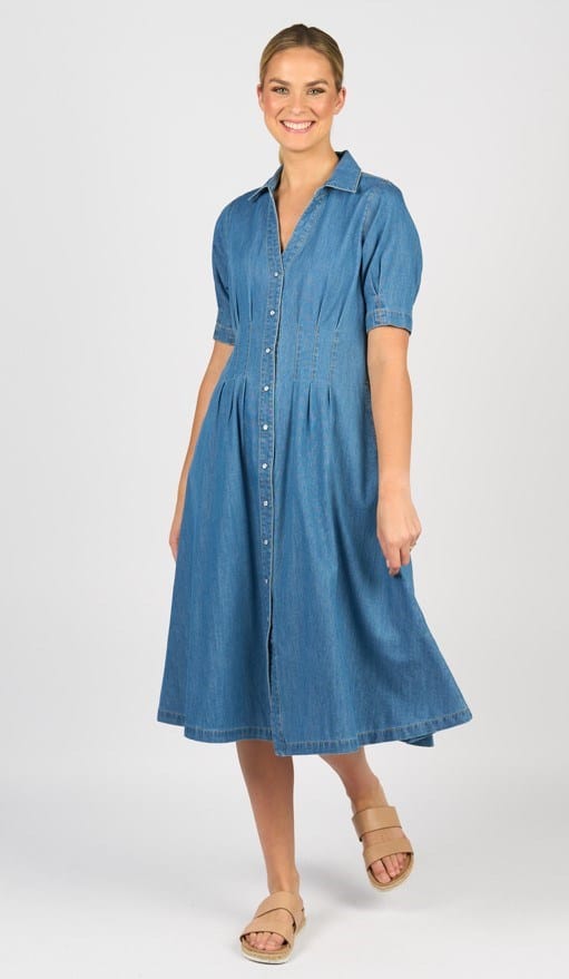Load image into Gallery viewer, Vassalli Womens Cap Sleeve Shaped Waist Button Up Dress
