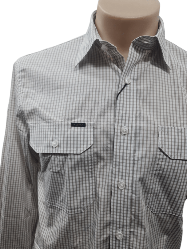 Load image into Gallery viewer, Pilbara Mens Check Dual Pocket Long Sleeve Shirt

