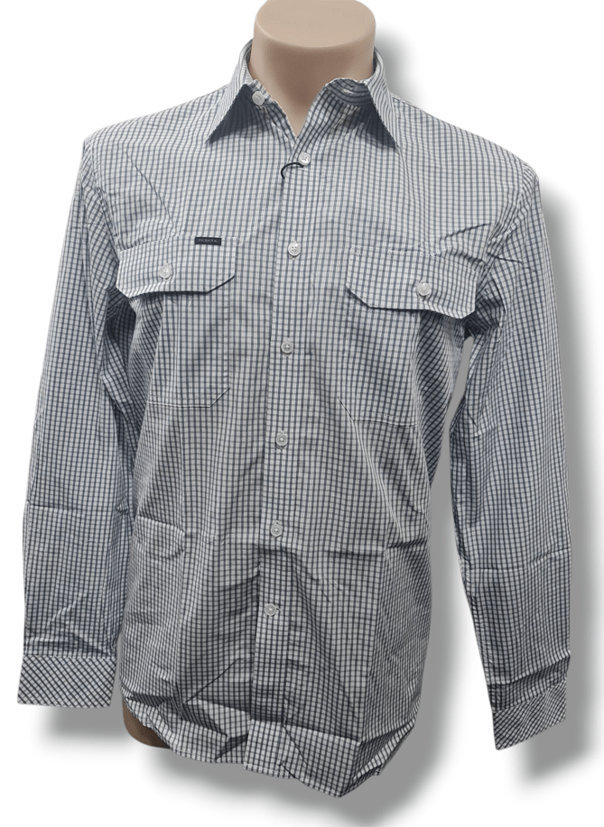 Load image into Gallery viewer, Pilbara Mens Check Dual Pocket Long Sleeve Shirt

