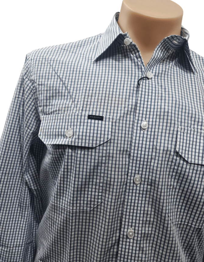 Load image into Gallery viewer, Pilbara Mens Check Dual Pocket Long Sleeve Shirt
